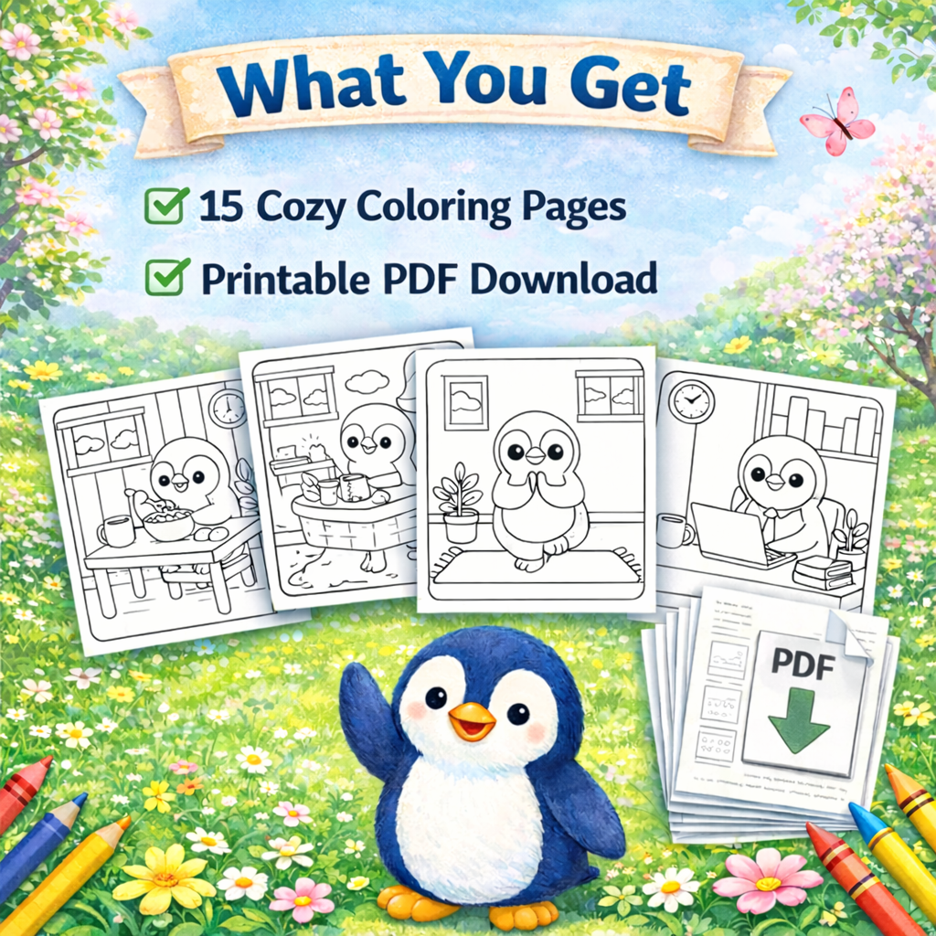 Little Penguin, Big Calm Vol. 1 | Cozy Penguin Coloring Pages | Bold & Easy Printable Coloring Book | Relaxing Coloring Pages PDF